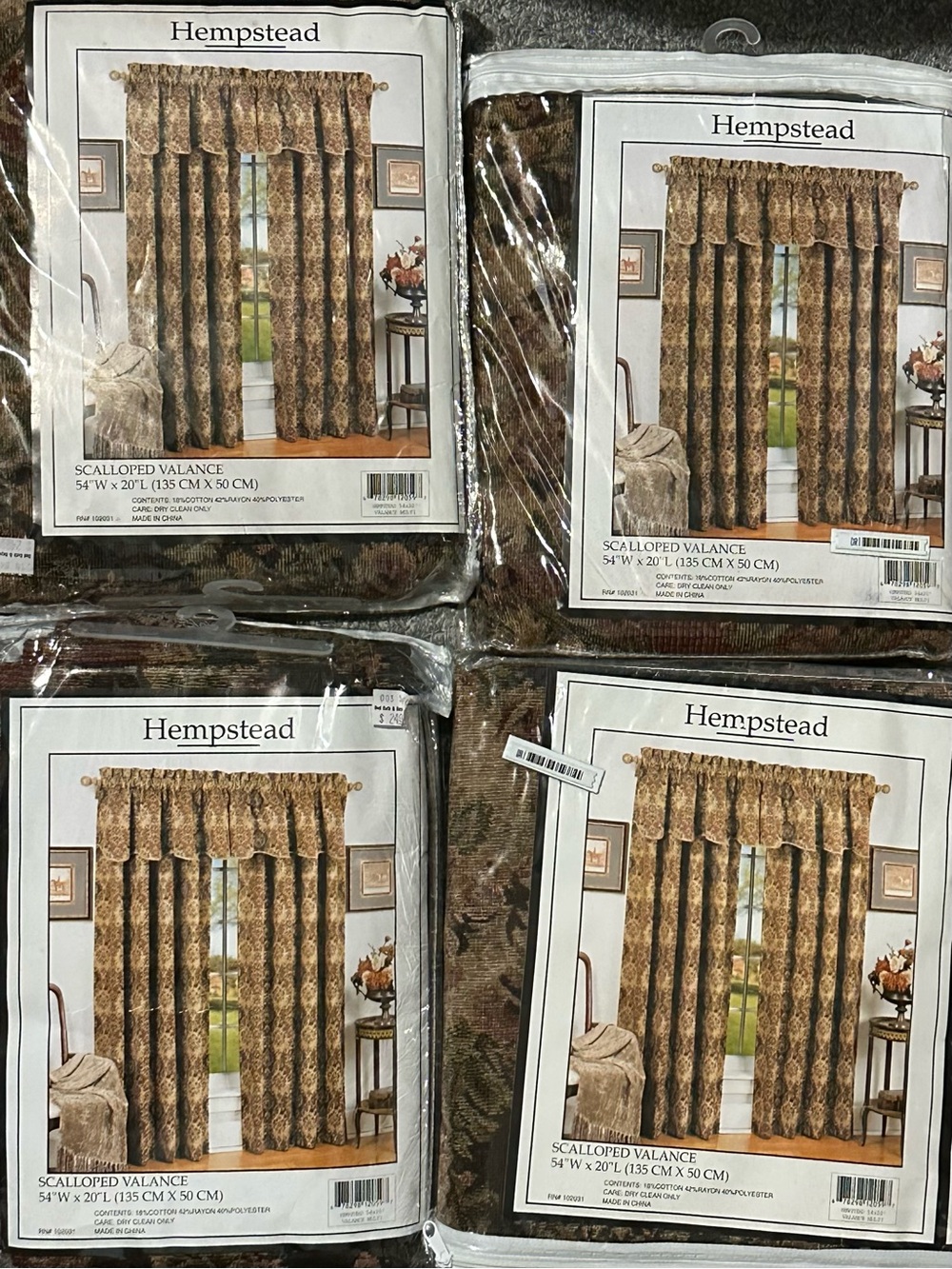 Lot of 4 Hempstead Scalloped Window Valances 54x20 Jacquard Tapestry Earthy NWOT